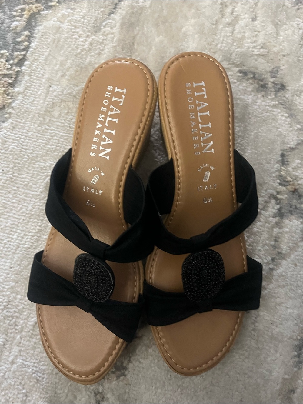 Italian Shoemakers Black Slip-On Mules with Decorative Medallion